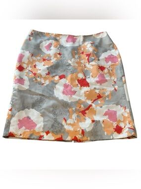 Ann Taylor Outlet Blurred Floral Gray Coral Pink Pencil Mini Skirt Sz 12